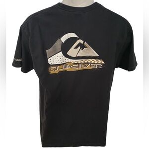 QUIKSILVER Surf Black & Gold Logo Tee Shirt Men L Large